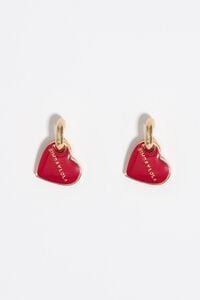 Pendientes aro coraz&oacute;n dorado y rojo