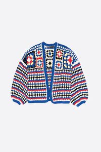 C&aacute;rdigan crochet globo multicolor azul