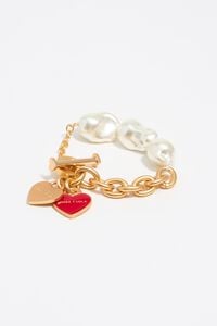 Pulsera logo coraz&oacute;n cadena y perlas dorada