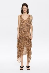 Vestido fluido irregular Leopard natural