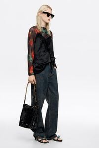 Camiseta tul fruncida Ribbon Roses negro