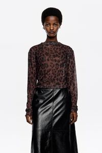 Camiseta tul fruncida Leopard Big marr&oacute;n oscuro
