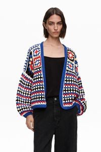 C&aacute;rdigan crochet globo multicolor azul