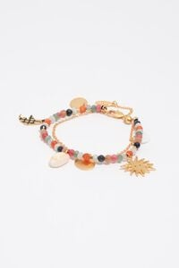 Pulsera doble sol y luna dorado cepillado