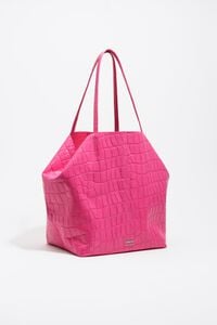 Bolso shopper grande piel grabado cocodrilo fucsia