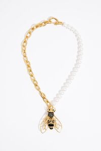Collar perlas y cadena con abeja negra Collar perlas y cadena con abeja negra