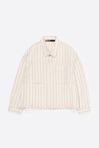 Cazadora l&iacute;nea A denim rayas blanco roto