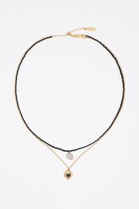 Collar doble cristales negros y perla