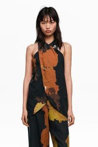 Top cruzado lino Blot negro