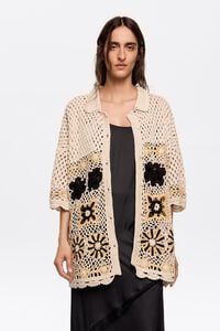 Cárdigan oversize crochet beige