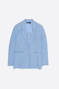 Chaqueta sastre lino lavada rayas azul claro