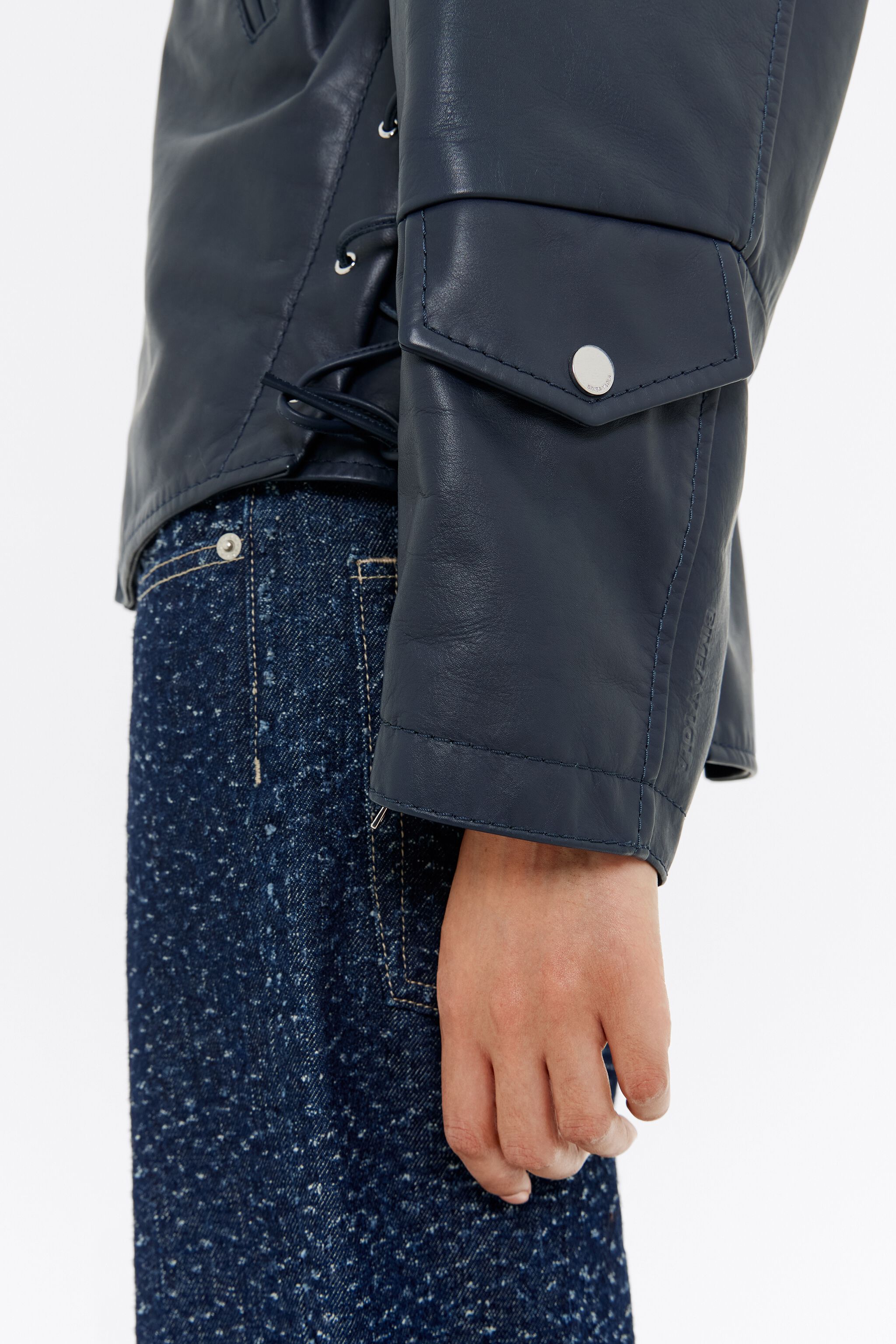 Cazadora biker piel azul oscuro
