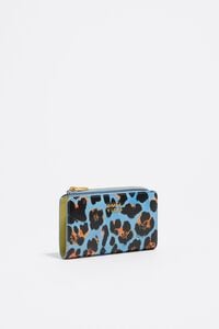 Cartera compacta textura brillo Leopard azul pastel