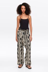 Pantal&oacute;n fluido cuadrado Moon stripes blanco