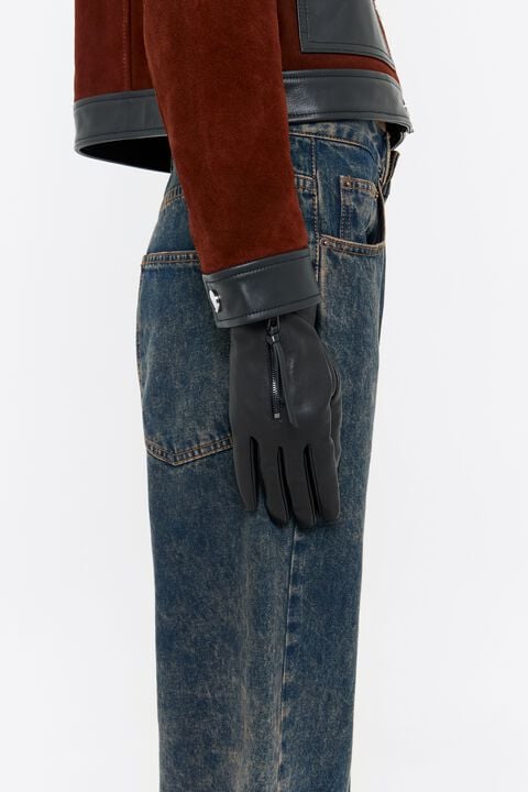 Guantes piel cremallera negro Guantes piel cremallera negro