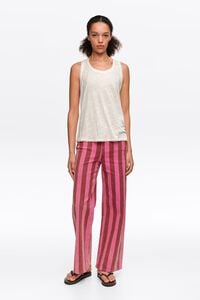 Pantal&oacute;n sin cintura 5 bolsillos denim de rayas rosas