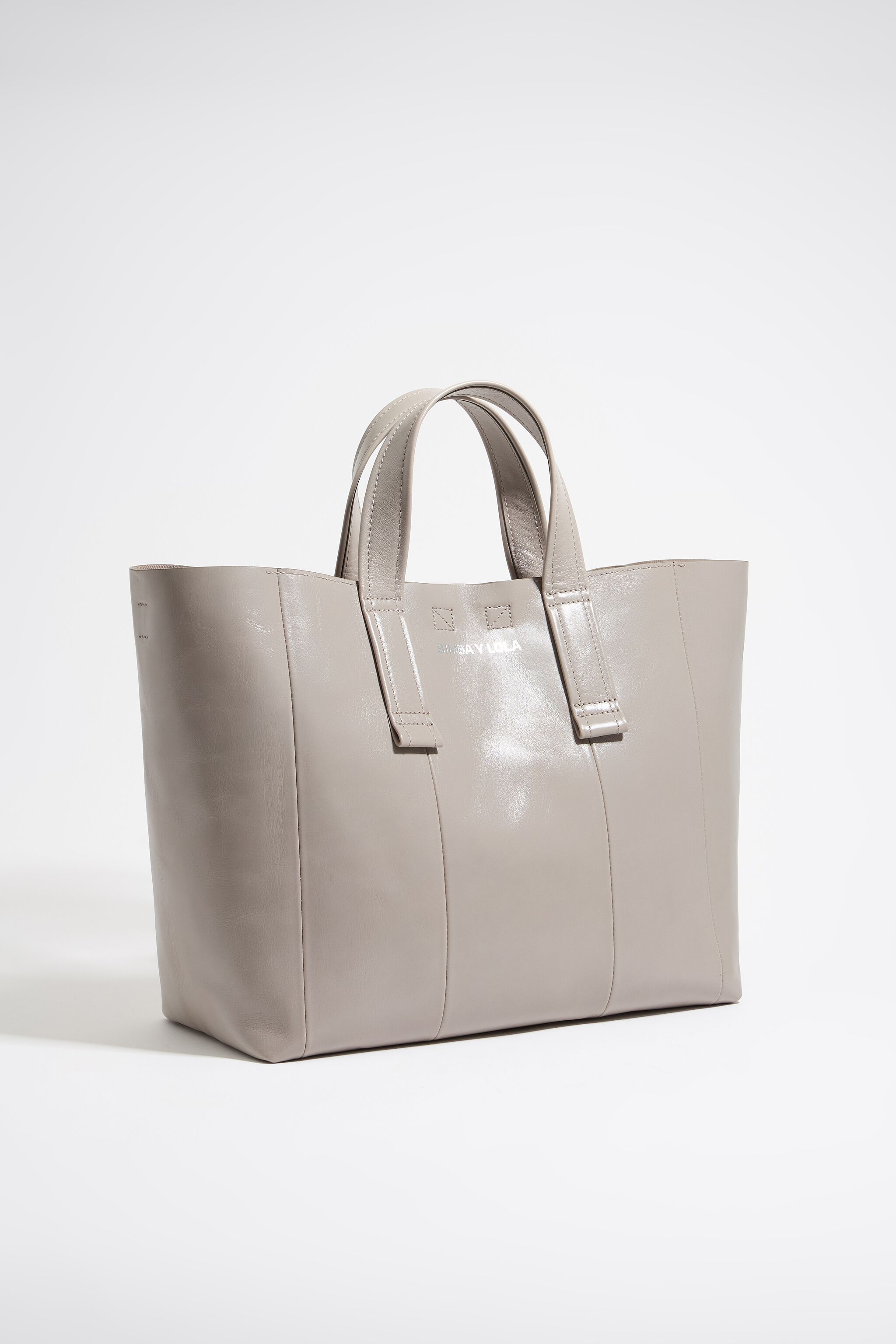 Bolso shopper grande piel gris verdoso