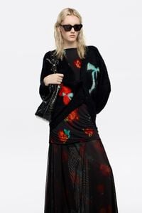 Vestido fruncido falda tul Ribbon Roses negro