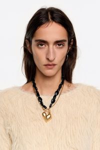 Collar doble cadena coraz&oacute;n candado dorado mate