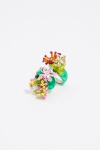 Anillo cactus y flores verde