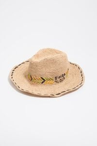 Gorro rafia natural detalle bordado multicolor