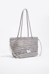 Bolso shopper grande trenzado piel plateado