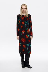 Vestido escote fruncido Ribbon Roses negro