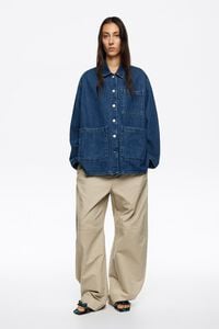 Chaqueta denim recta azul oscuro