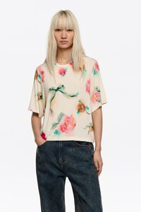 Camiseta boxy devor&eacute; Ribbon Roses marfil