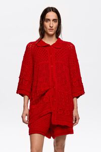Cárdigan oversize crochet rojo