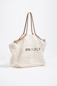 Bolso de hombro grande efecto rafia blanco