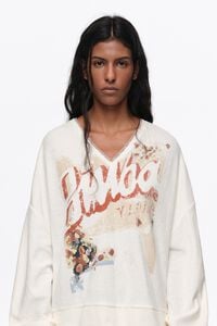 Sudadera escote V toalla marfil