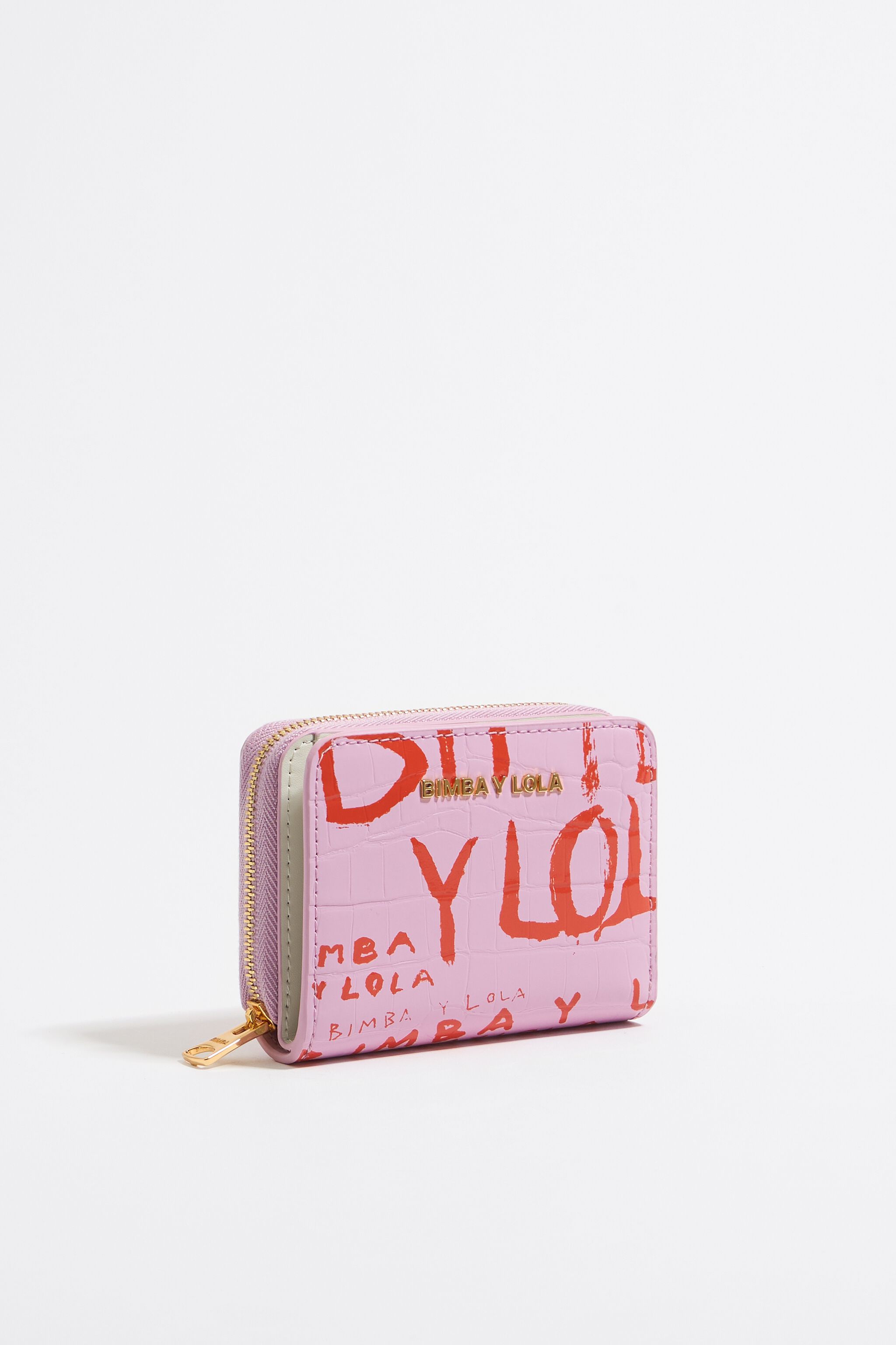 Cartera solapa grabado cocodrilo rosa