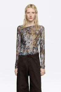 Camiseta tul ajustada Snake caqui