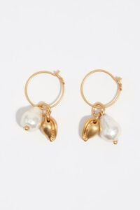 Pendientes aro perla y caracola dorado envejecido
