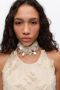 Collar choker tejido y perlas marfil