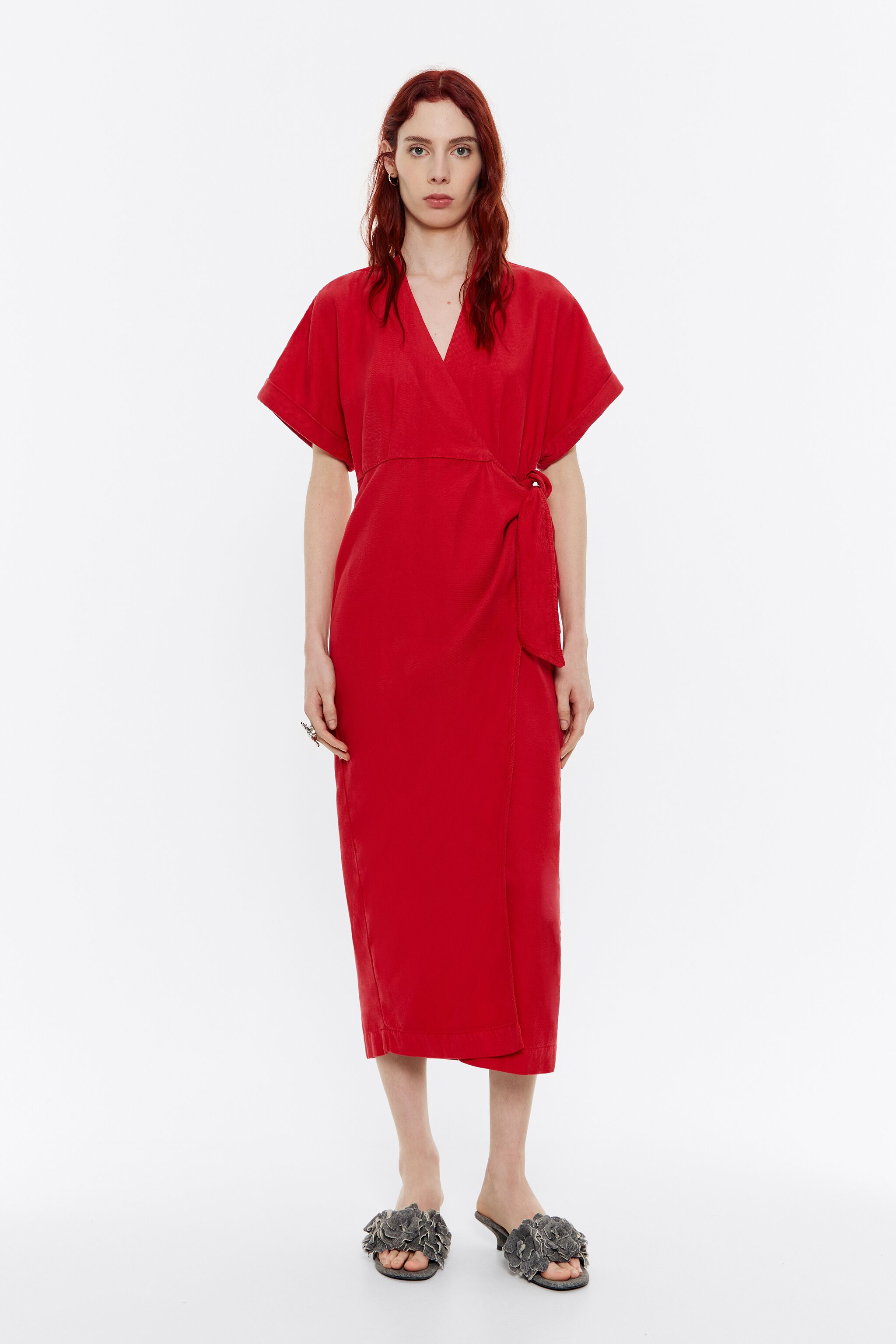 Vestido cruzado denim rojo
