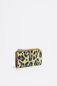 Cartera compacta textura brillo Leopard amarillo pastel
