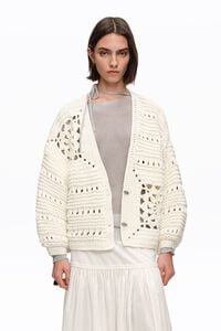 C&aacute;rdigan crochet globo blanco