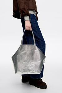 Bolso shopper grande piel plata