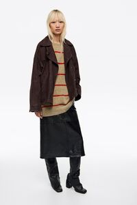 Cazadora cruzada ante marr&oacute;n oscuro