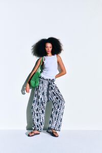 Pantal&oacute;n fluido cuadrado Moon stripes blanco