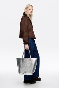Bolso shopper grande piel plata