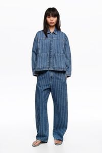BARREL - Pantal&oacute;n denim hebilla rayas azules