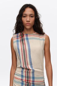 Vestido sisas tira superpuesta lino rayas marfil