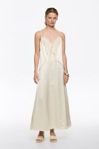 Vestido recto midi mix tejidos beige