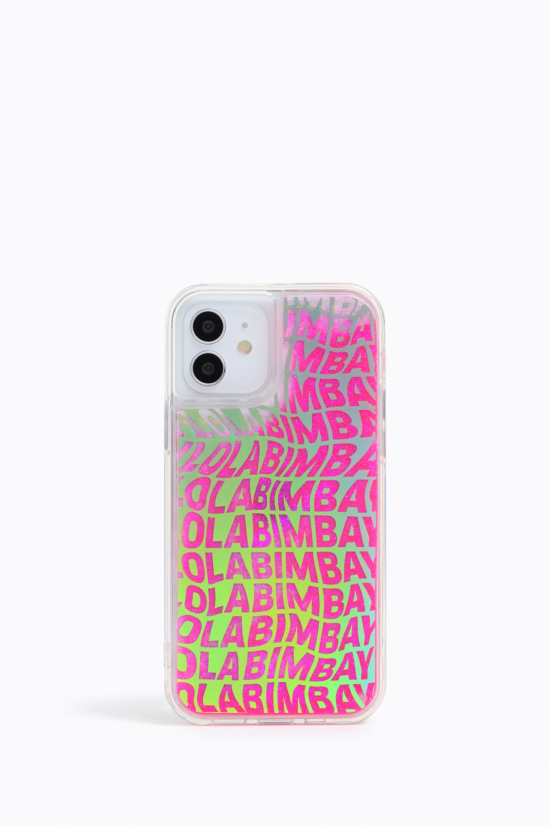 Funda iPhone 12 y 12 Pro glitter fucsia neón