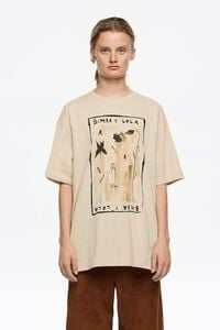 Camiseta maxi larga logo flores beige Camiseta maxi larga logo flores beige