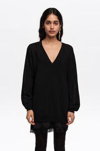 Jersey escote V algod&oacute;n negro
