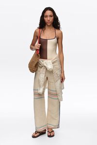 Pantal&oacute;n recto tobillero lino rayas crudo